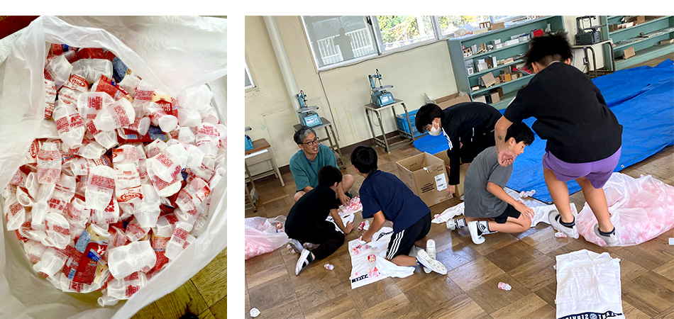 容器を一つ一つつぶす